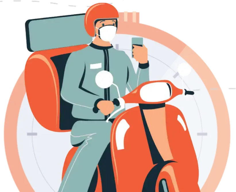 Ilustración de una persona entregando un paquete en una moto
